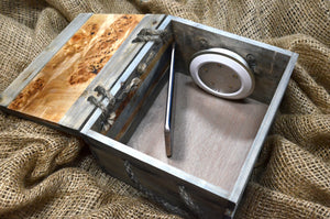 BurrBox™ Memento - Light Box with OrganicA™ Laminated Glass Genuine Burl Wood Inlay, Free Shipping